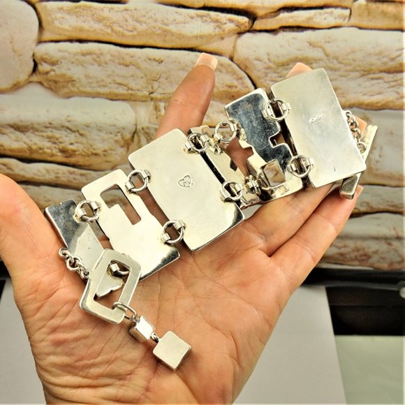 SUPER RARE HEAVY STERLING PANEL BRACELET, UNISEX GIFT, GIFT FOR MEN - Picture 5 of 13